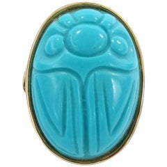 Vintage Gold & Turquoise Scarab Beetle Ring