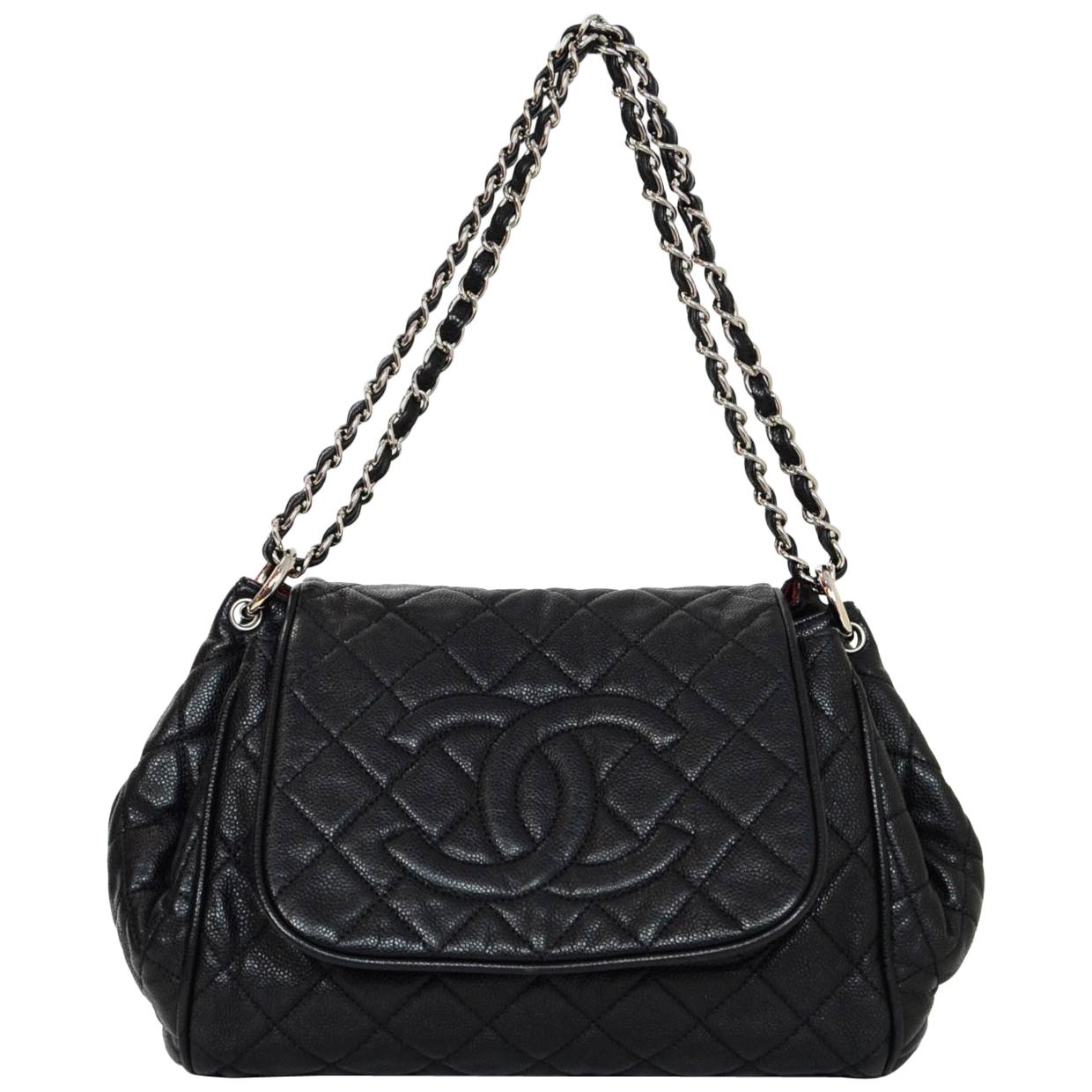 Chanel Black Quilted Caviar Leather Timeless CC Accordion Flap Bag