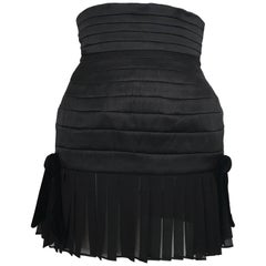 Claude Montana 1980s Black Silk Quilted Short Skirt Size 4. 