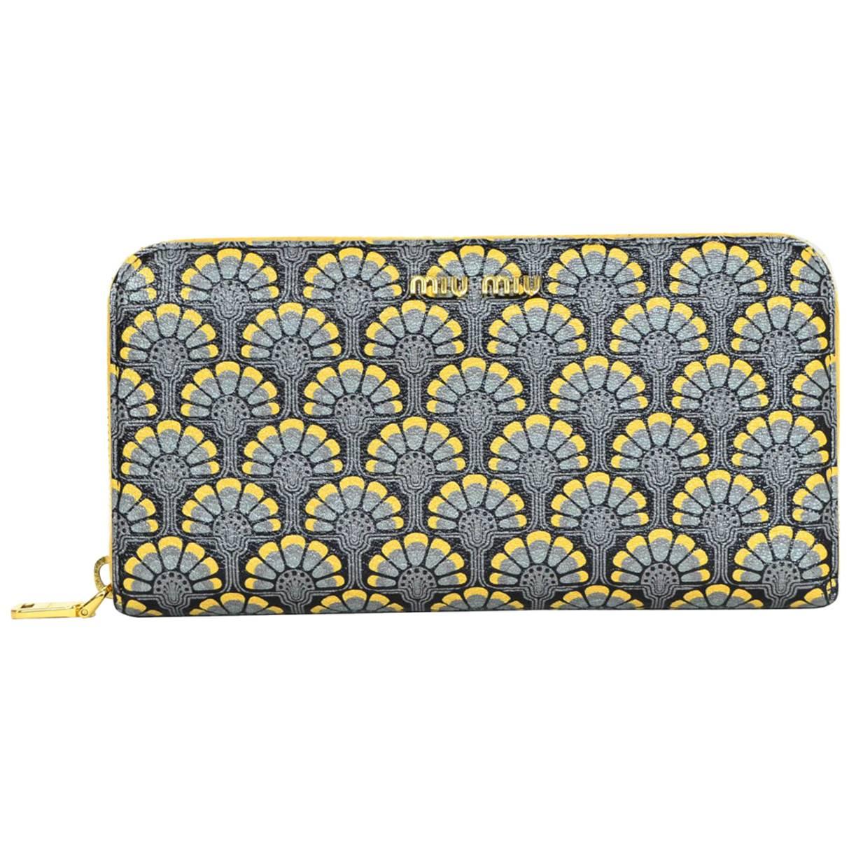 Miu Miu Blue & Yellow Floral Zip Wallet with Box