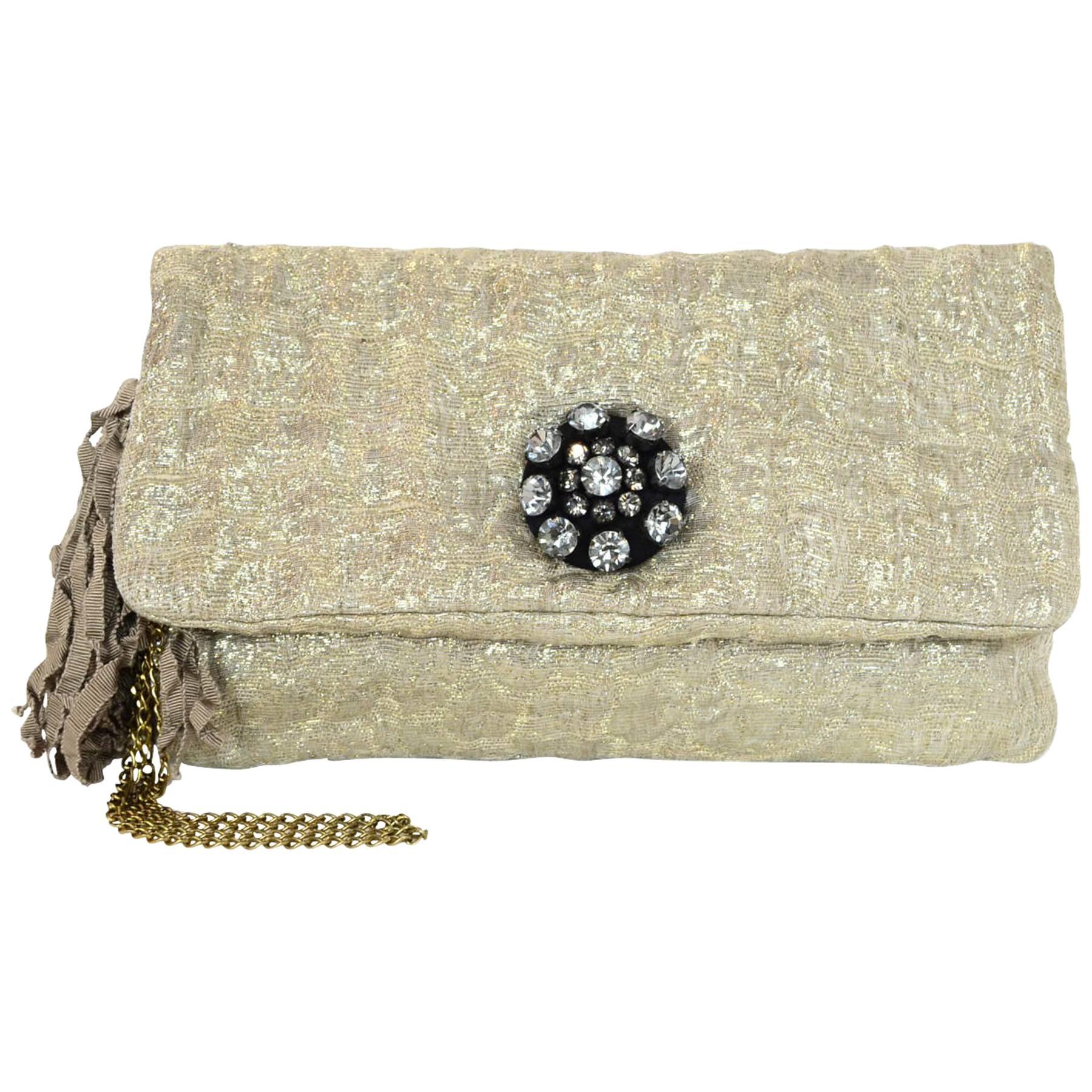 Lanvin Gold Lurex Sac Oulouette Clutch/Wristlet Bag with Dust Bag