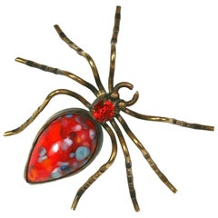Art Deco Bohemian Glass Spider Brooch