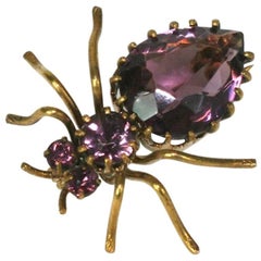 Antique Victorian Amythest Crystal Spider Brooch