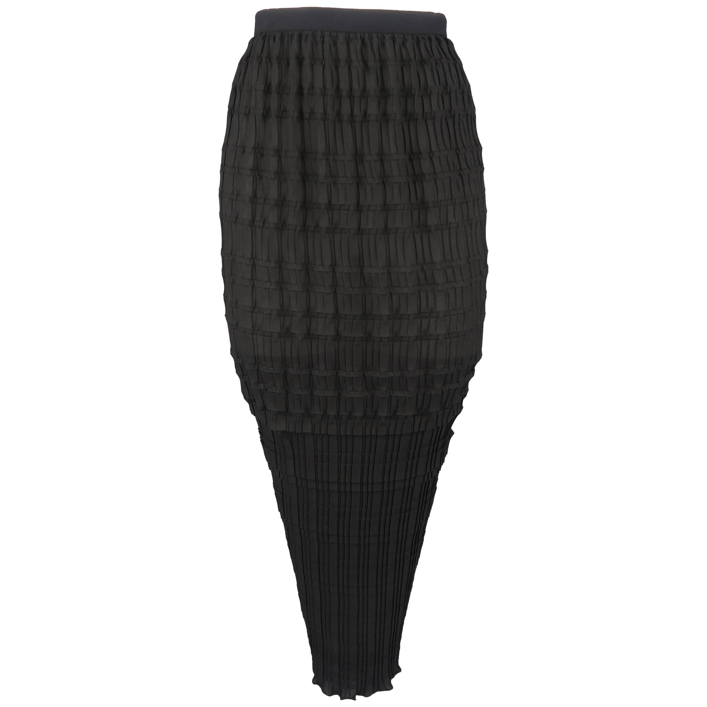 YOHJI YAMAMOTO Size L Black Pleated Chiffon Long Pencil Skirt