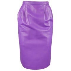 YVES SAINT LAURENT Rive Gauche Size 4 Purple Leather Pencil Skirt
