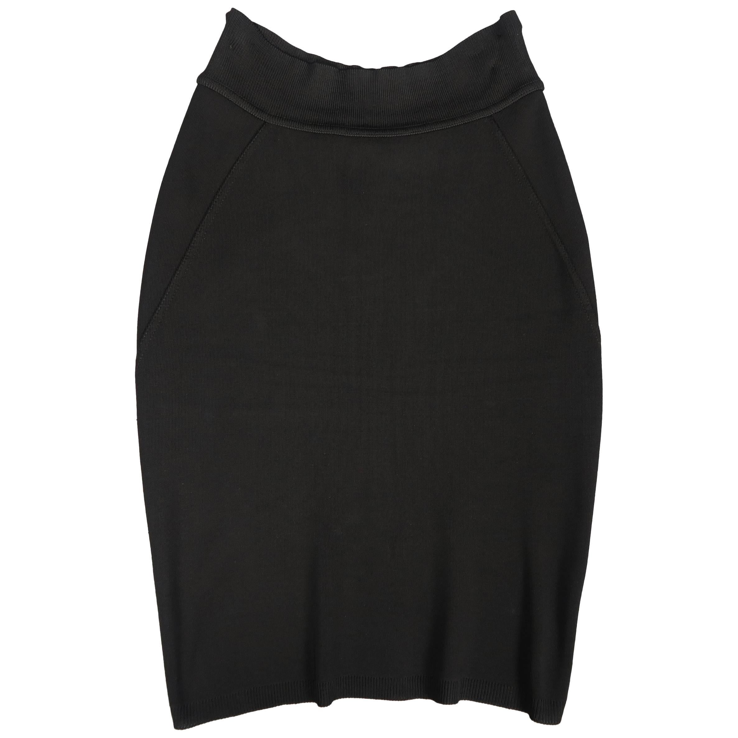 Vintage ALAIA Size S Black STretch Rayon Knit Pencil Skirt