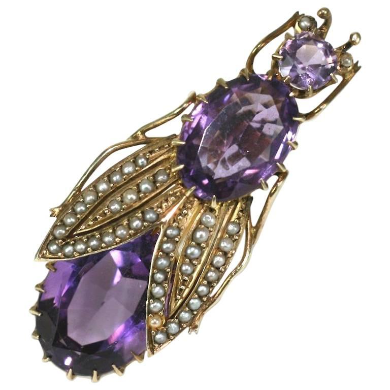 Victorian Amethyst and Seed Pearl Beetle