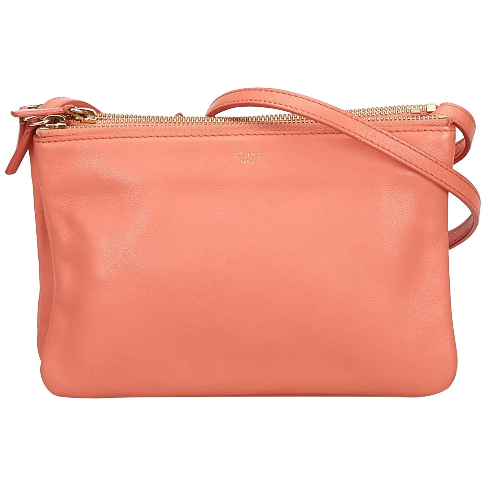 Celine Orange Small Leather Trio Bag For Sale