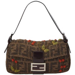 Fendi Brown x Multi Embroidered Wool Baguette