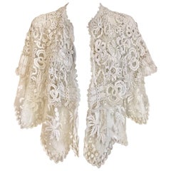 Antique Edwardian White Battenberg Lace Capelet 