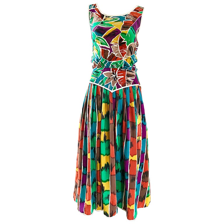 Fall 1988 Oscar de la Renta Miss O Gathered Dress w Incredible Back Button Finish