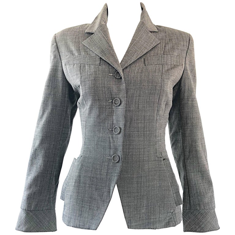 Vintage Norma Kamali 1980s Does 1940s Sz 4 Gray Cropped Fitted 80s Blazer Jacket For Sale