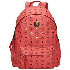 MCM Pink Visetos Studded Leather Backpack