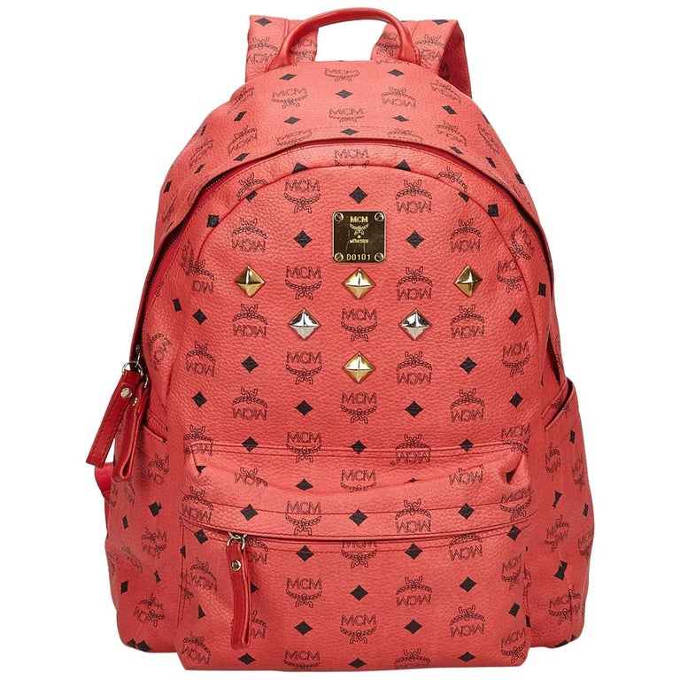Mcm Pink Visetos Studded Leather Backpack