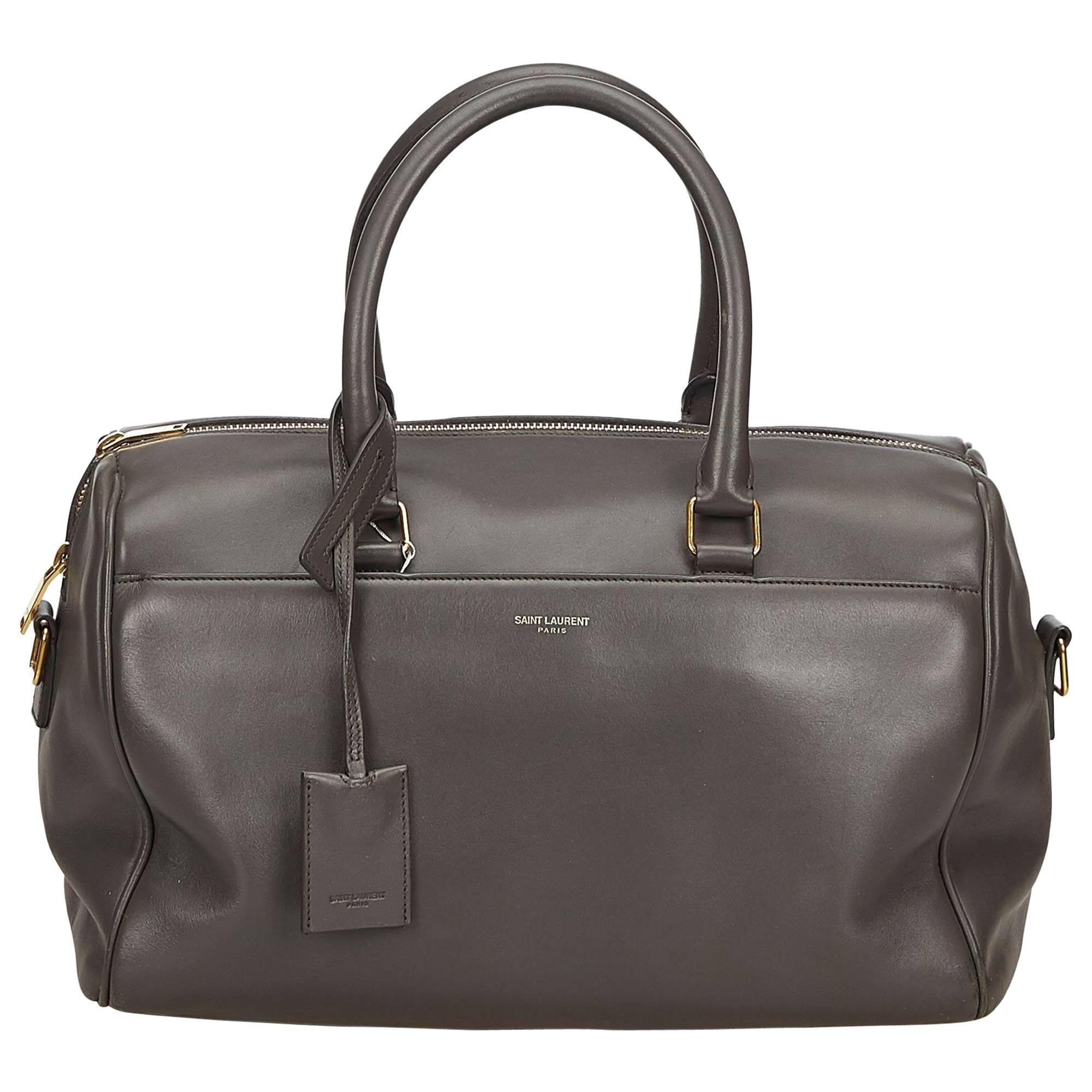 YSL	Gray Leather Classic Duffle 12