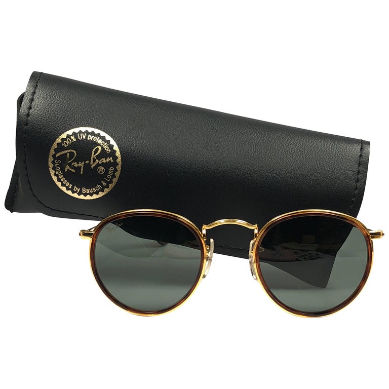 Ray Ban Gold Round Inserts G15 Grey B&L Vintage 1980s at 1stDibs | classic wayfarer sunglasses