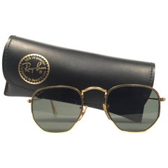 New Vintage Ray Ban Gold Hexagonal G15 Grey Lenses  B&L 1980's Sunglasses
