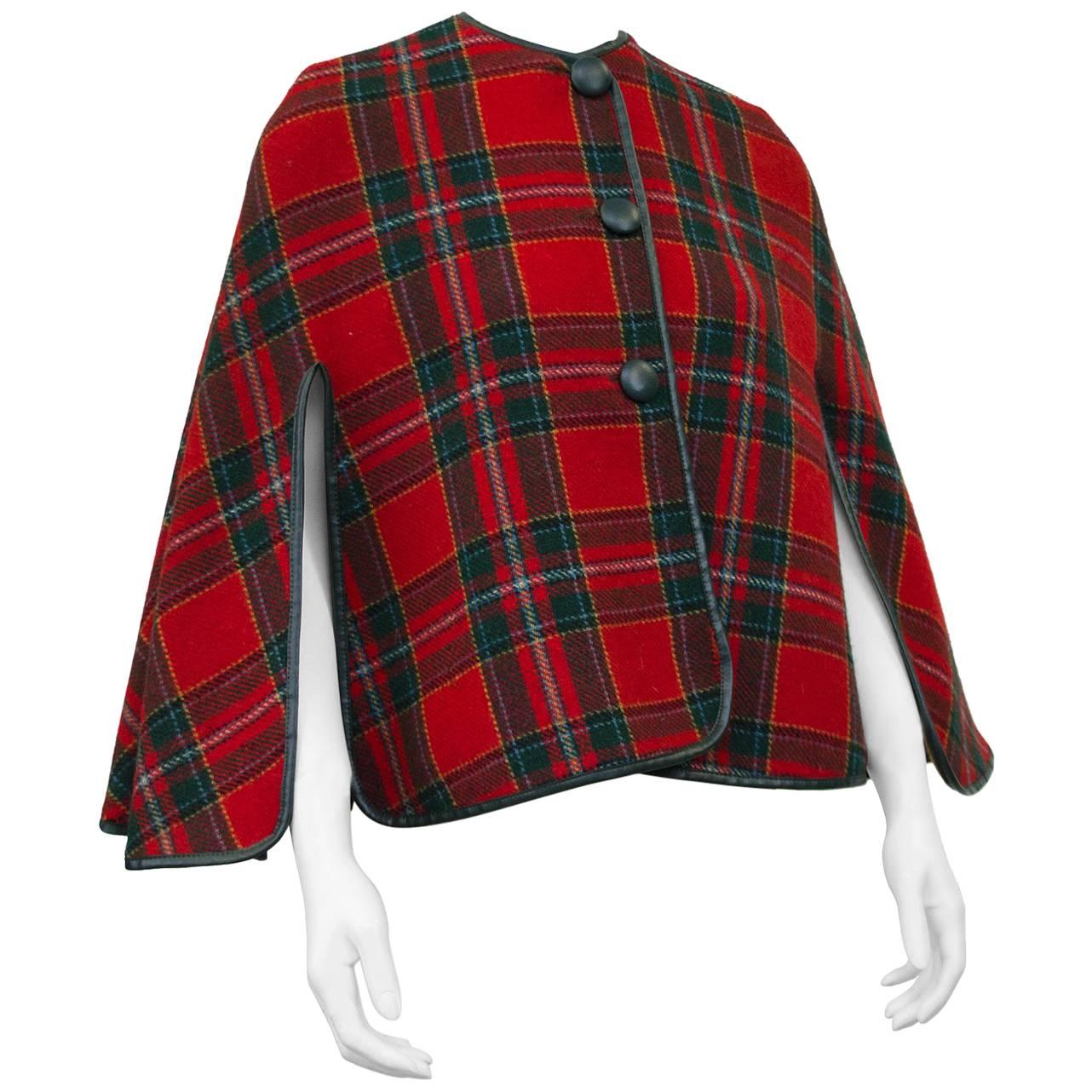 1960's Reversible Plaid Wool Short Cape