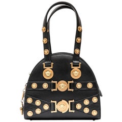 Versace "Tribute"' Bowling Bag in Soft Black Calfskin Leather