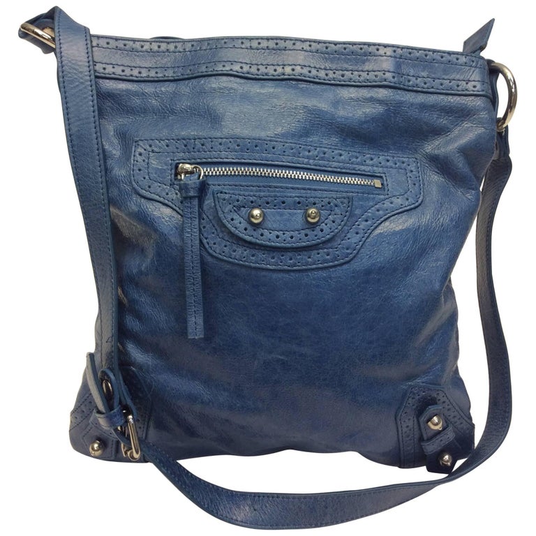 Balenciaga Blue Leather Crossbody Bag For Sale at 1stDibs
