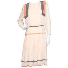 Valentino Vintage White Silk Drop Waist Dress, 1980s 