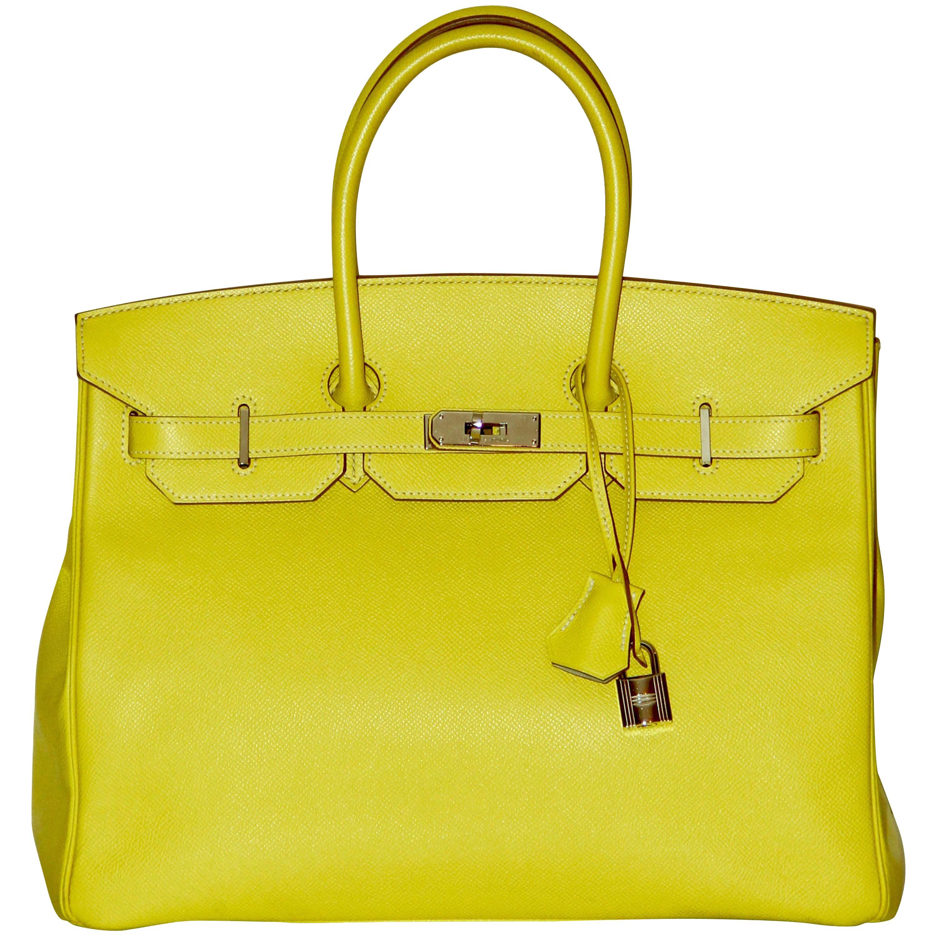 Hermes Birkin 35 Handbag Bicolor in Lime and Grey Epsom Leather