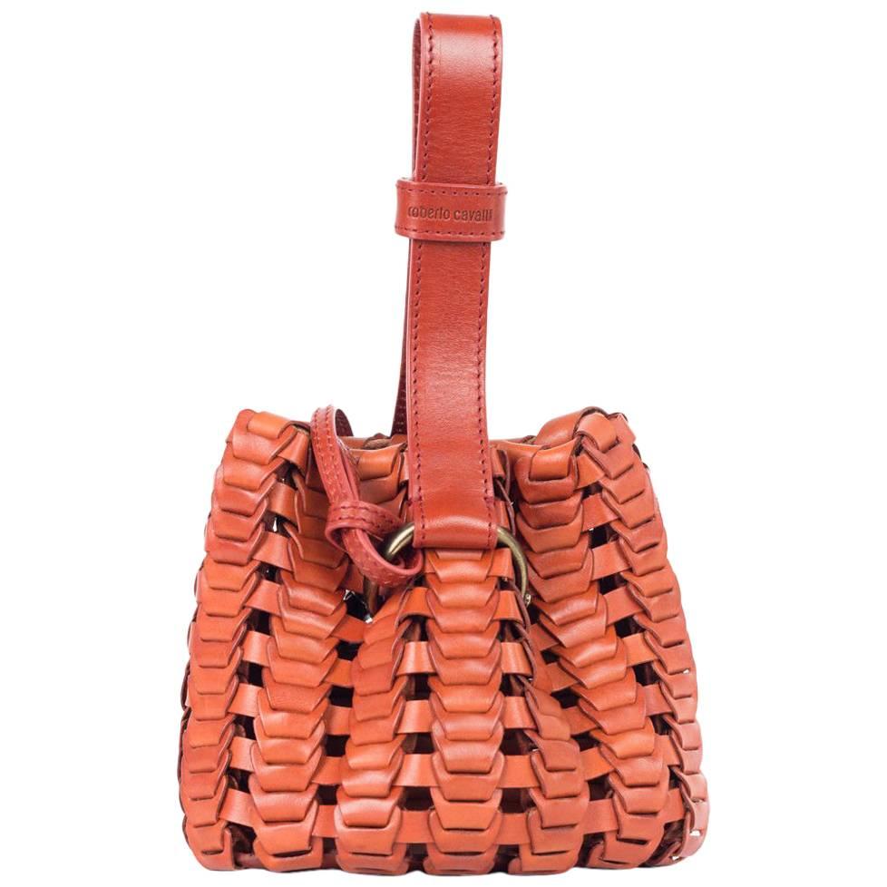 Roberto Cavalli Copper Orange Leather Tassel Bucket Bag For Sale