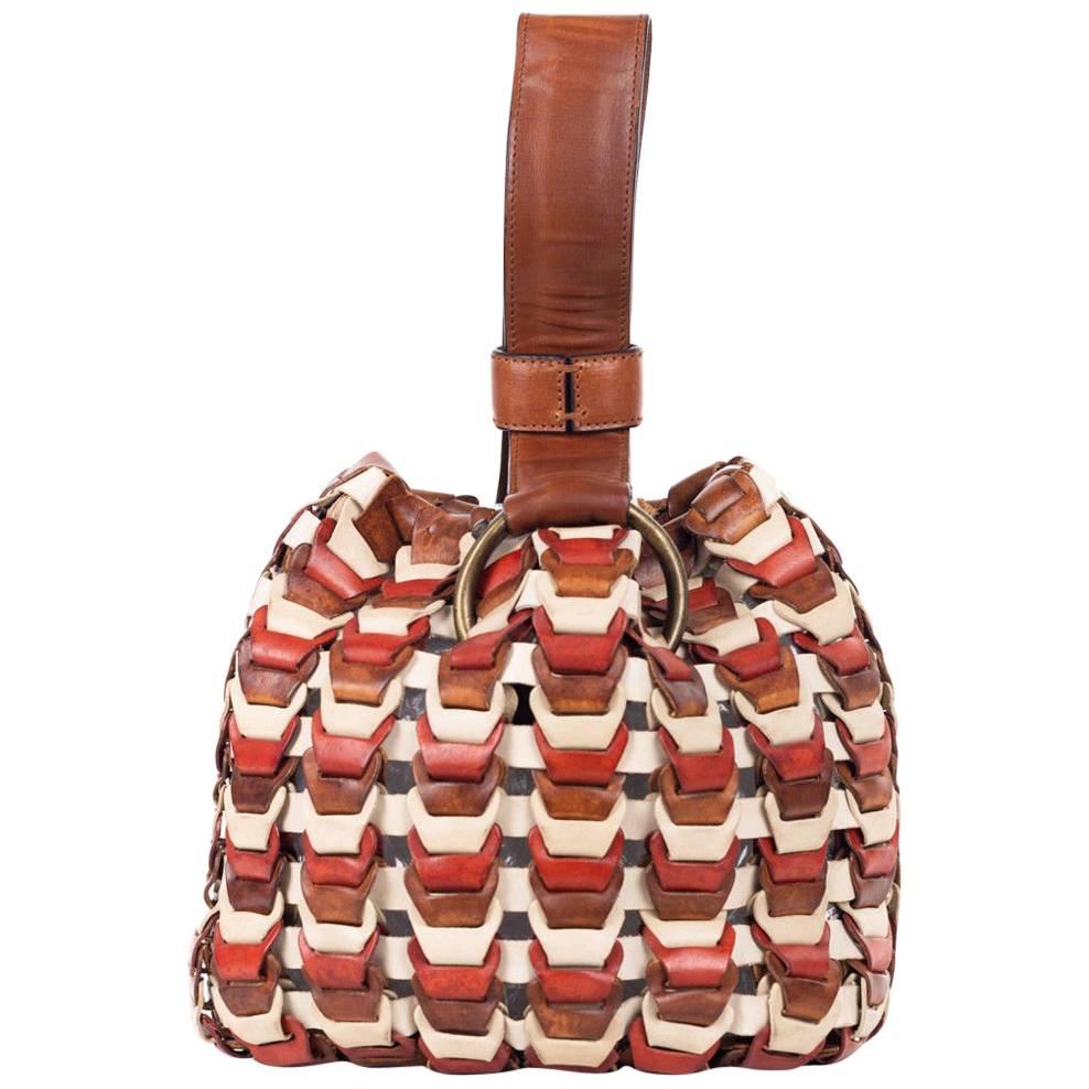 Roberto Cavalli Solid Tricolor Black Brown Wristlet Bucket Bag For Sale