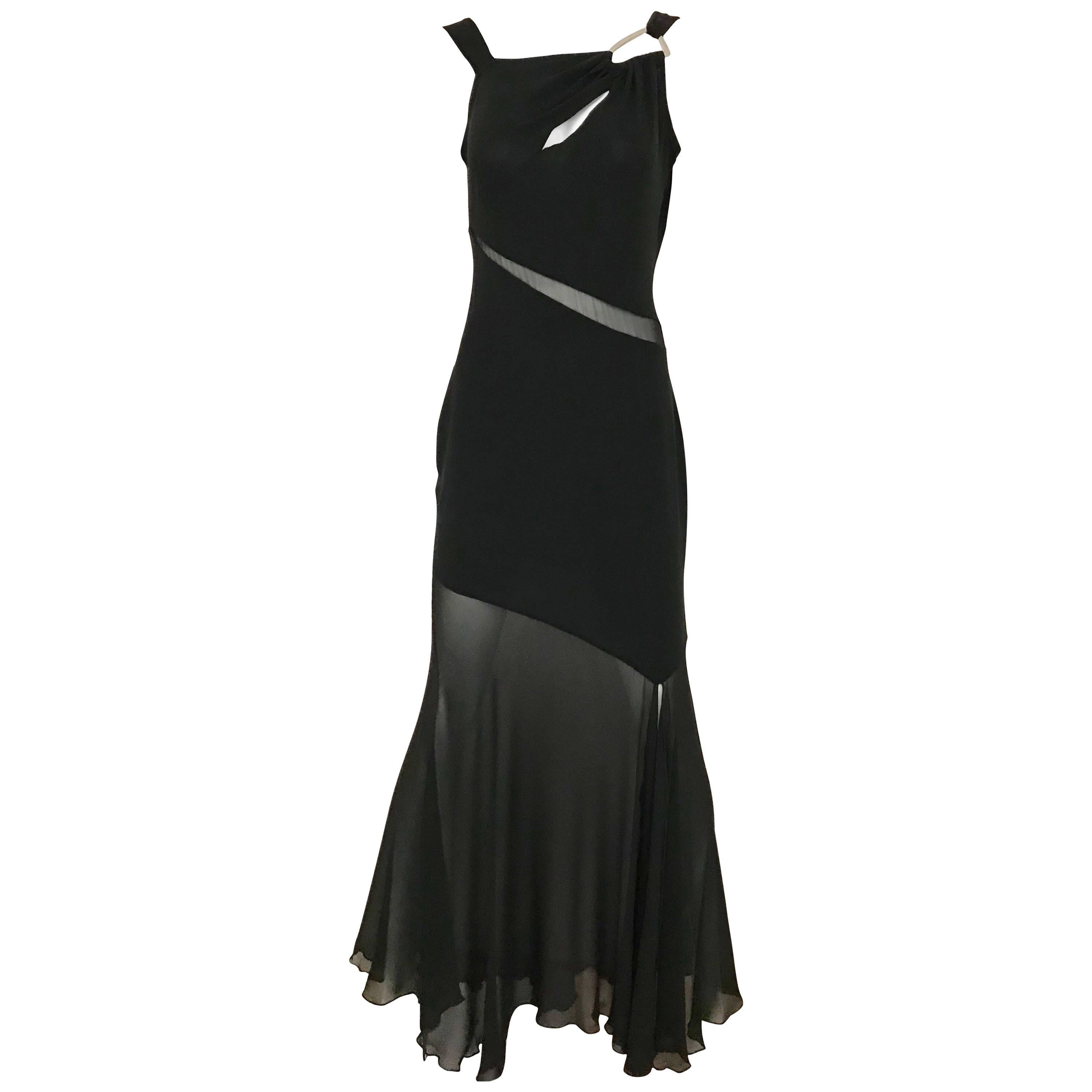Claude Montana Vestido recortado de seda negra, años 90 en venta