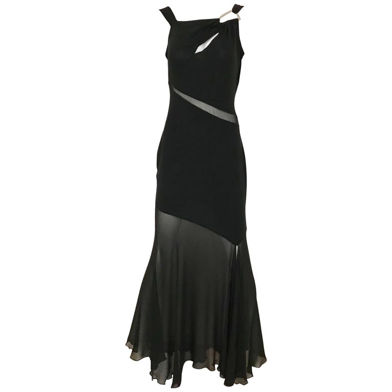 long black polyester dress Marcela Modal Plunge Neck Long Sleeve Maxi Dress in Black main image 0