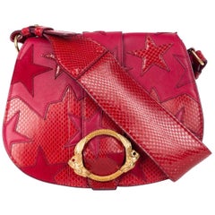 Roberto Cavalli Red Leather Snake Embossed Star Shoulder Bag