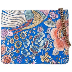 Roberto Cavalli Blue Leather Floral Flower Print Shoulder Bag