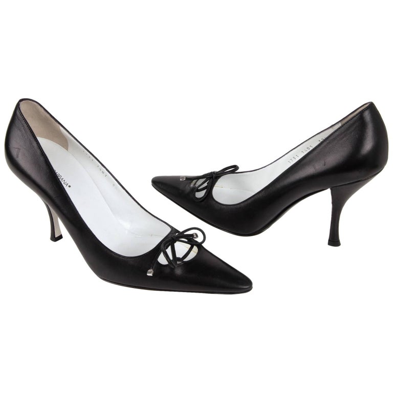Dolce&Gabbana Shoe Black Leather Pump Laced Bow 39.5 / 9.5 New For Sale ...