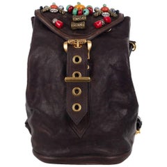 Roberto Cavalli Solid Brown Calfskin Leather Metal Appliques Backpack