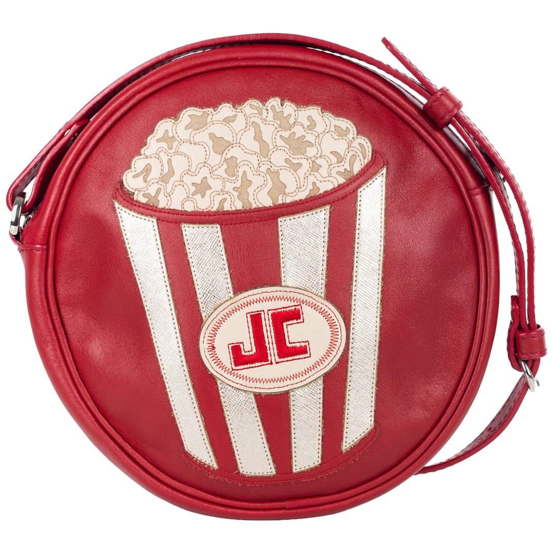 Just Cavalli Red Leather Popcorn Round Crossbody Bag