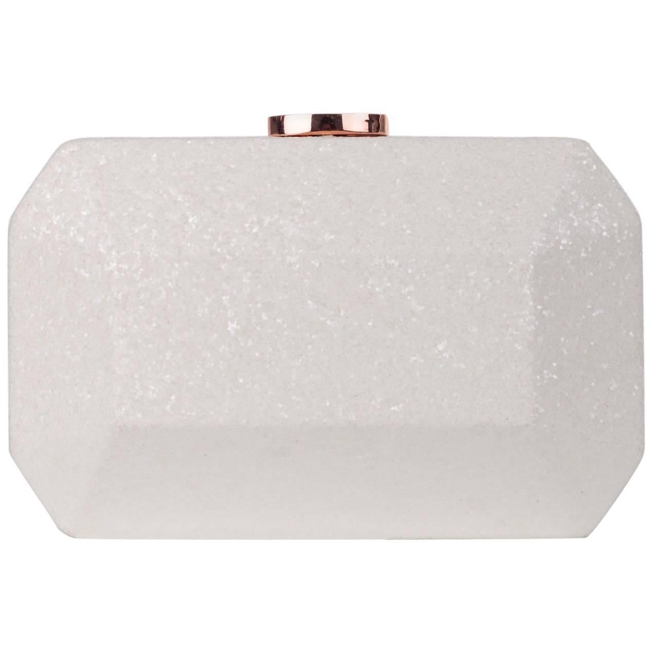 Just Cavalli Solid White Ivory Glitter Diamond Clutch Bag For Sale