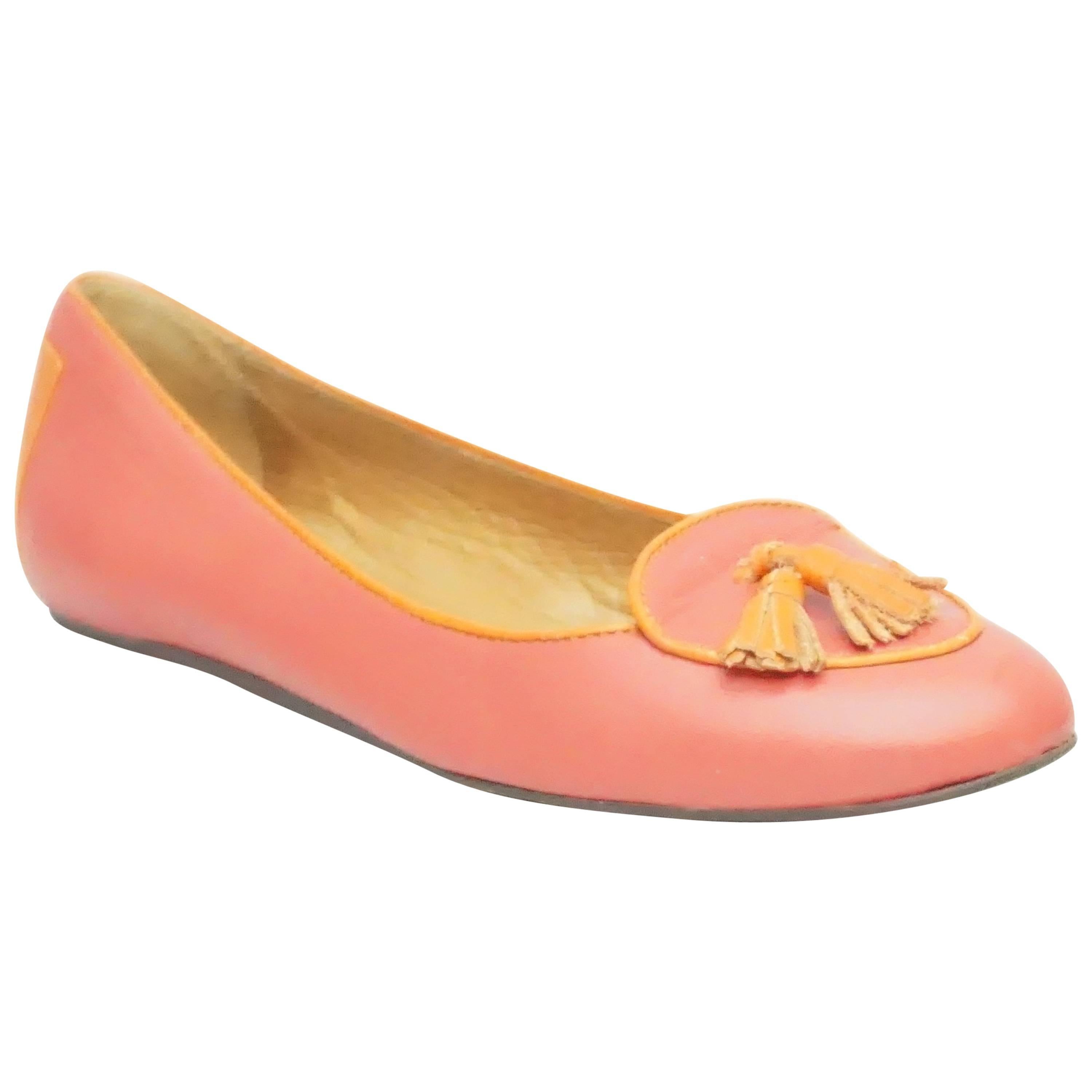 Lanvin Koralle und orangefarbene Loafers mit Quaste - 37,5