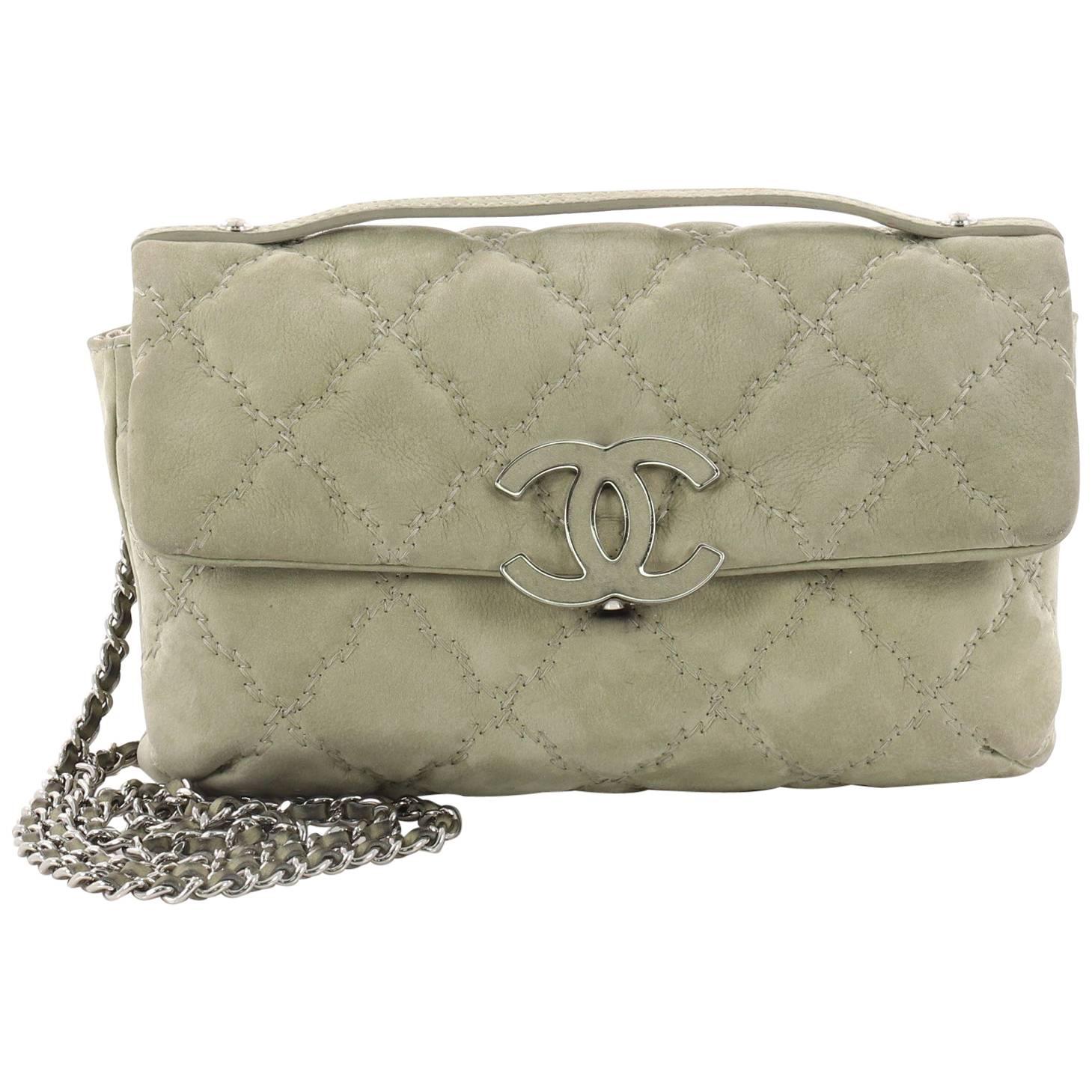 Chanel Double Stitch Hampton Flap Bag Quilted Nubuck Mini