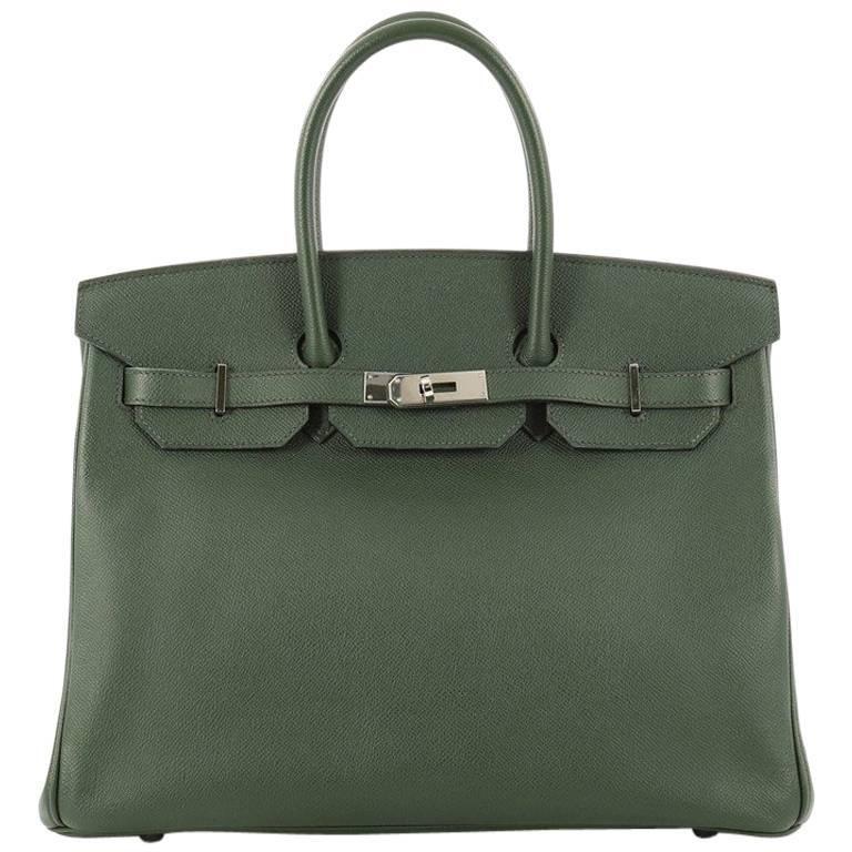 Hermes Vert Anglais Epsom with Palladium Hardware 35 Birkin Handbag 