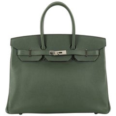 Hermes Vert Anglais Epsom with Palladium Hardware 35 Birkin Handbag