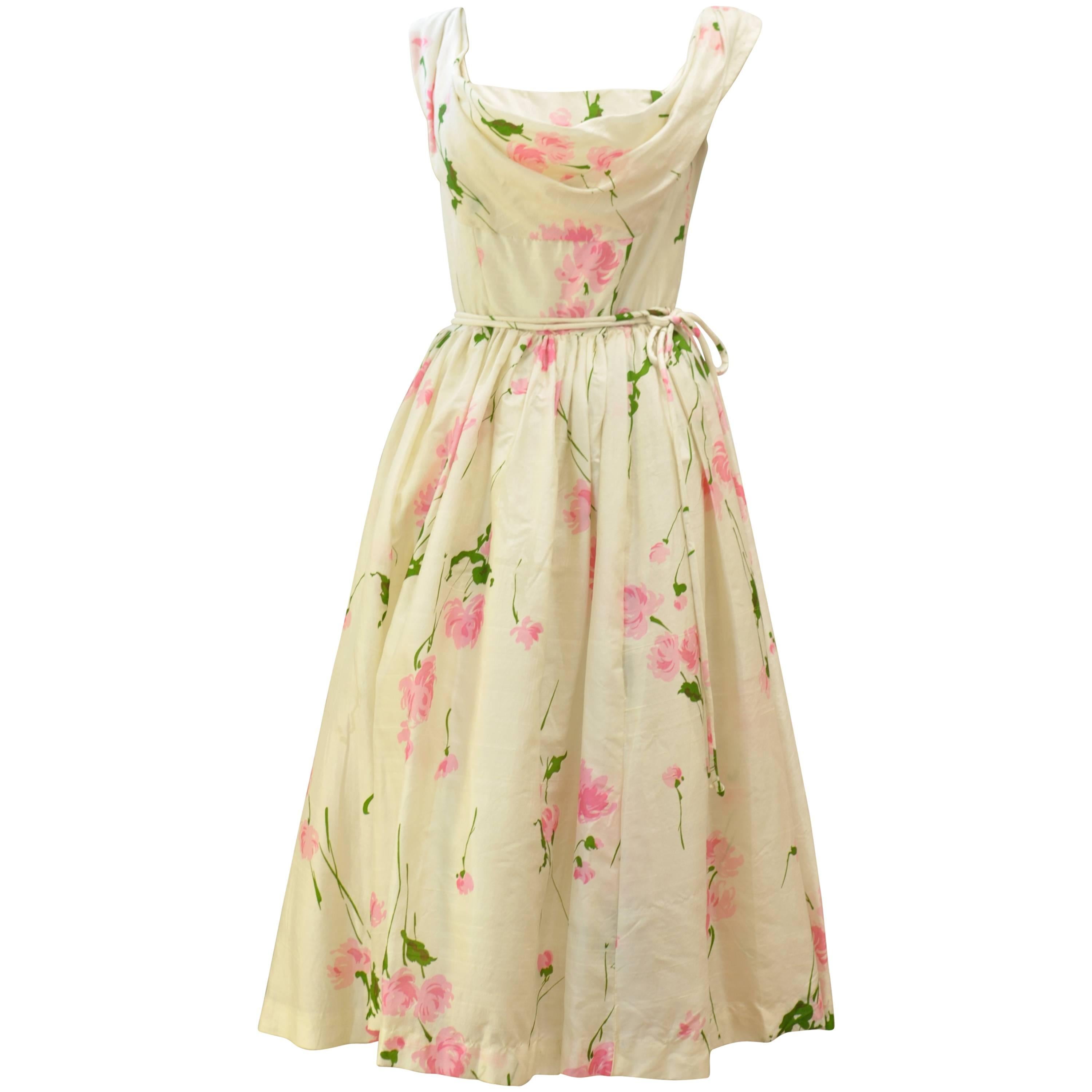 1950s Suzy Perette Raw Silk Floral Dress