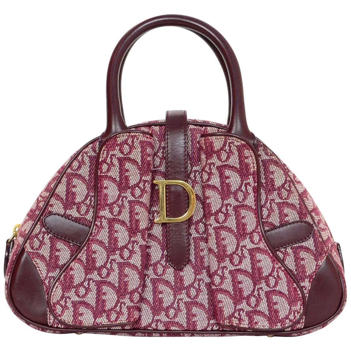 Christian Dior Vintage Red Diorissimo Monogram D Buckle Double Saddle Bowler Bag