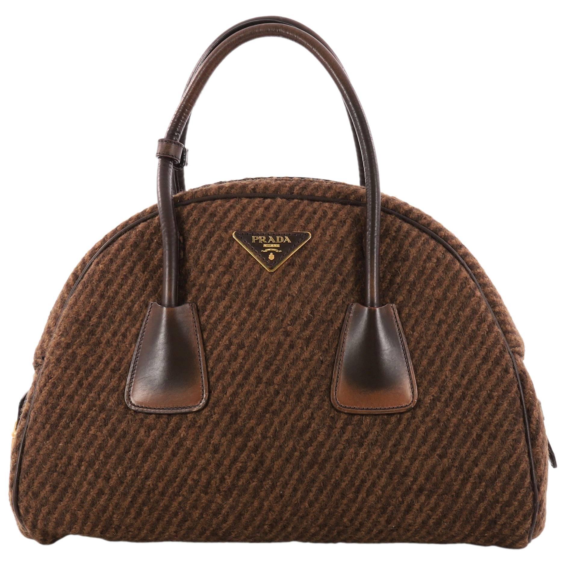  Prada Vichy Vintage Bowler Bag Tweed Large