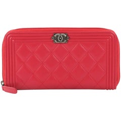 Chanel Boy L-Gusset Zip Wallet Quilted Lambskin Long