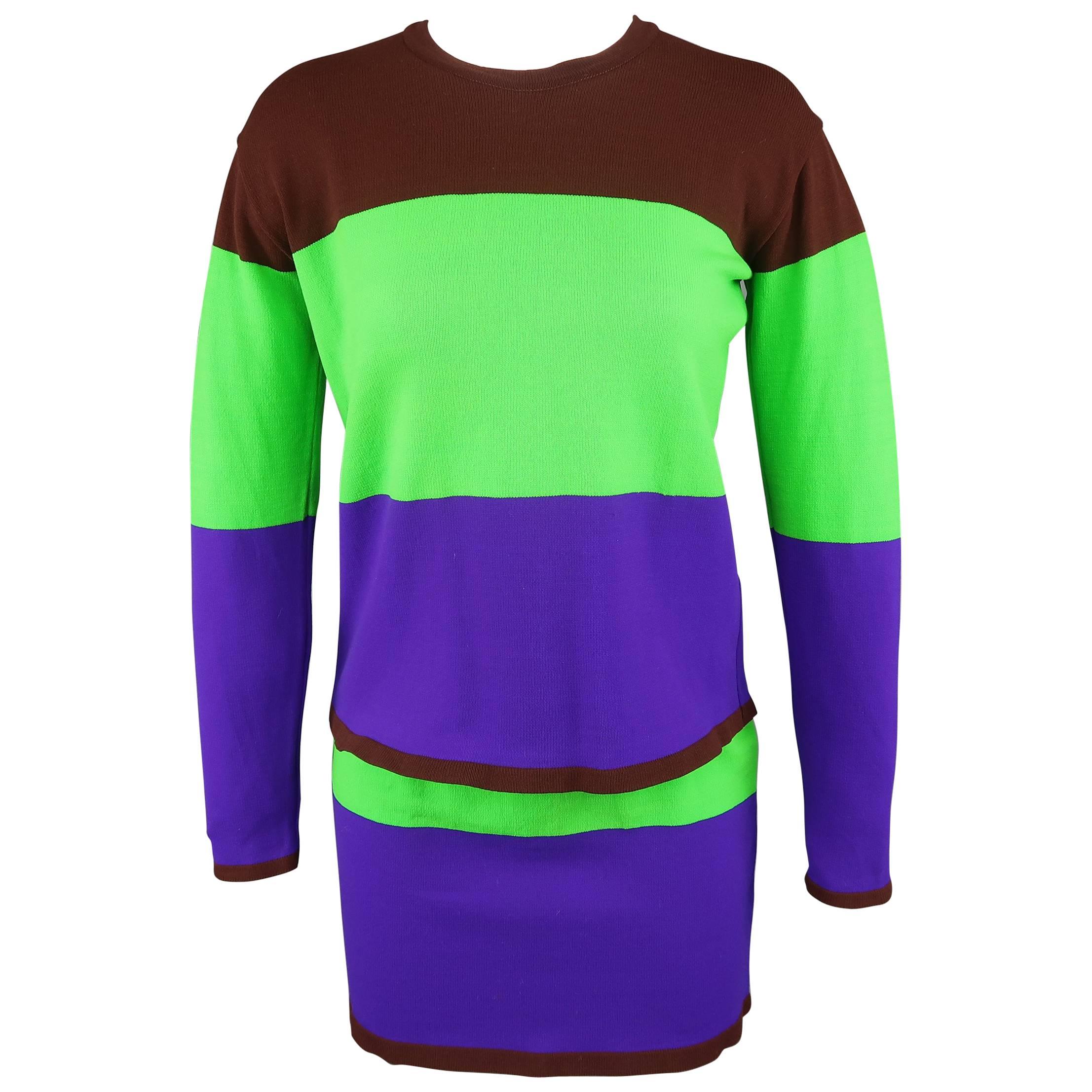 ISSEY MIYAKE Size M Green Brown & Purple Color Block Knit Skirt Set