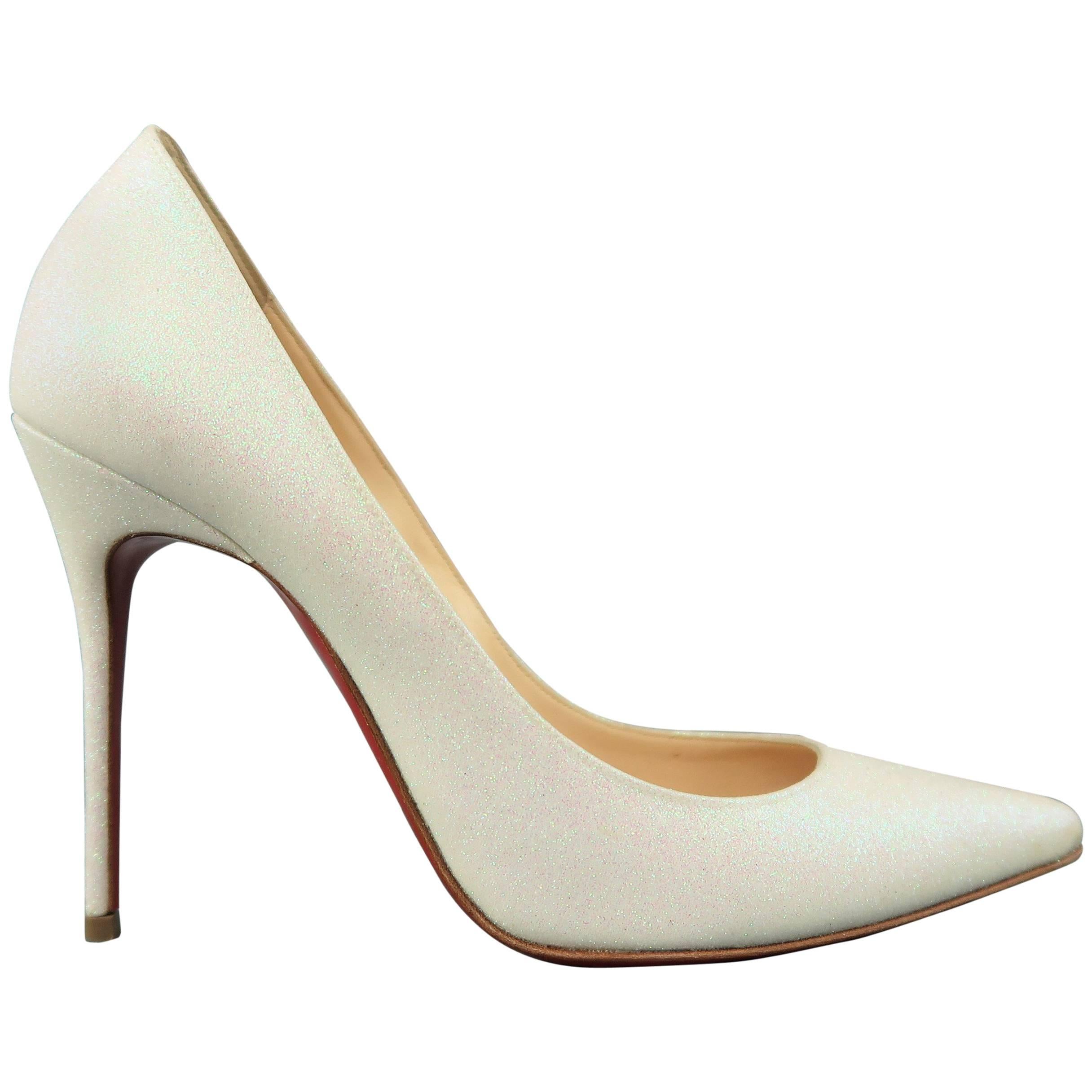 CHRISTIAN LOUBOUTIN 9 Ivory Iridescent Glitter Leather Pigalle Follies Pumps