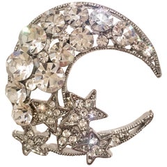 60
S Weiss Style Silver Swarovski Crystal Stars 
Moon Crescent Brooch