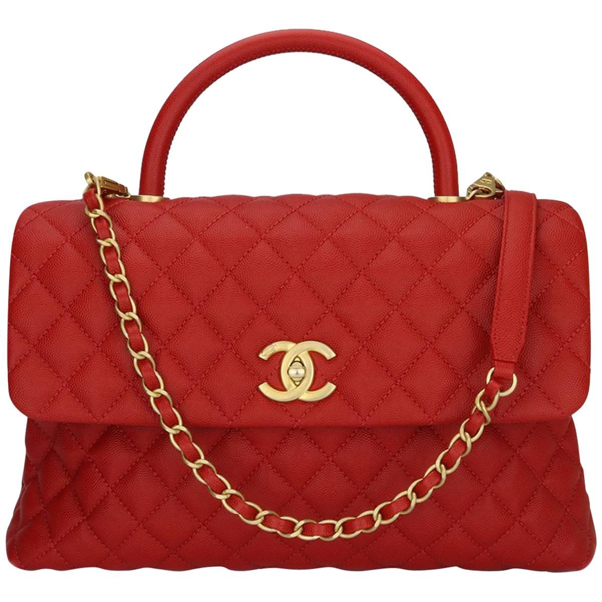 Chanel Coco Handle Large Red Caviar bag with Brushed Gold Hardware, 2018