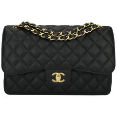 CHANEL Classic Jumbo Double Flap Black Caviar with Gold Hardware 2014