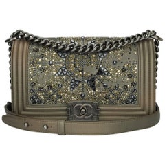 Chanel Old Medium Crystal Boy Metallic Bronze Ruthenium Hardware Goatskin Bag